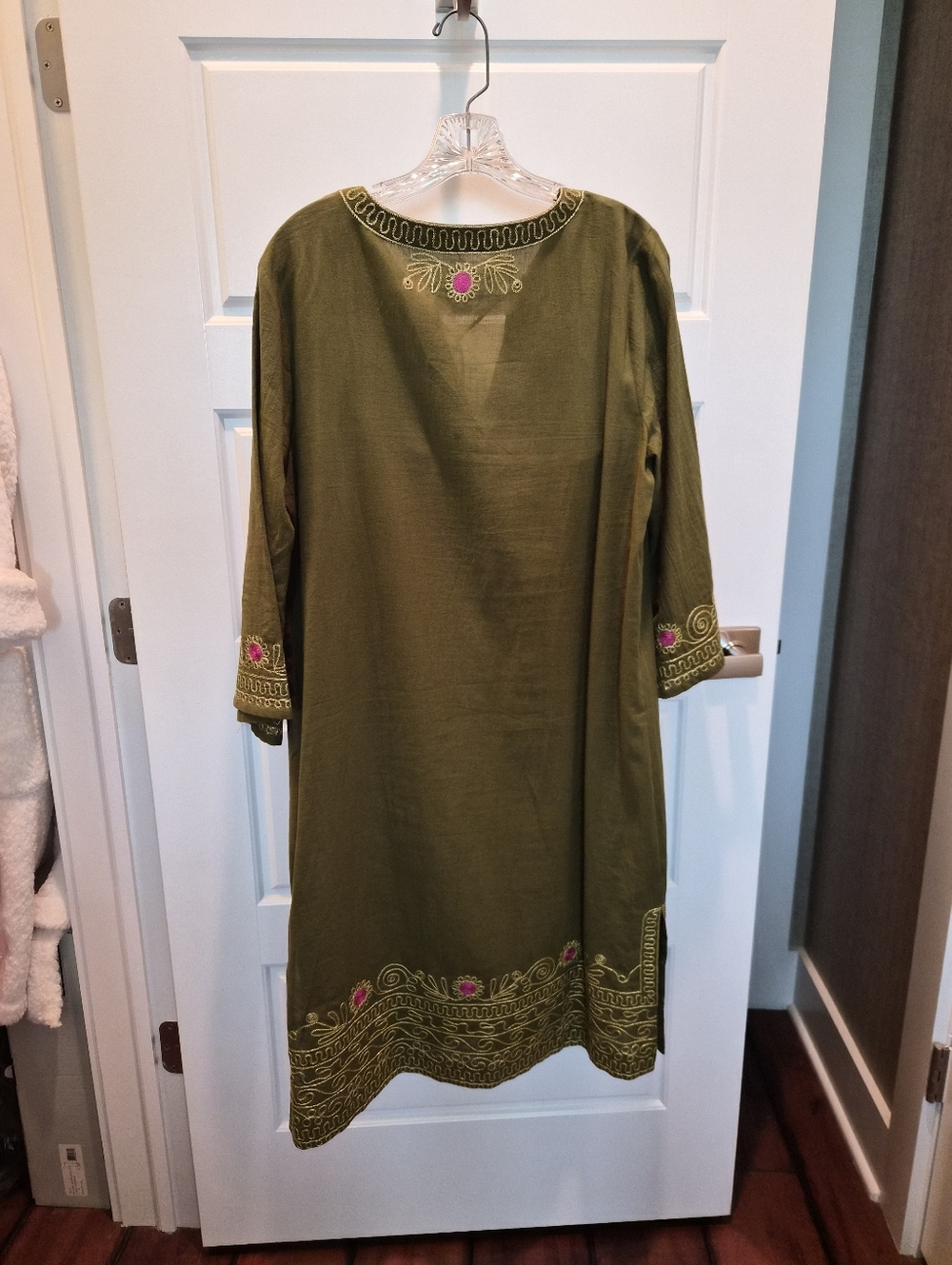 Trina Turk Olive Green Midi Dress with Pink Embroidery - Picture 2 of 6